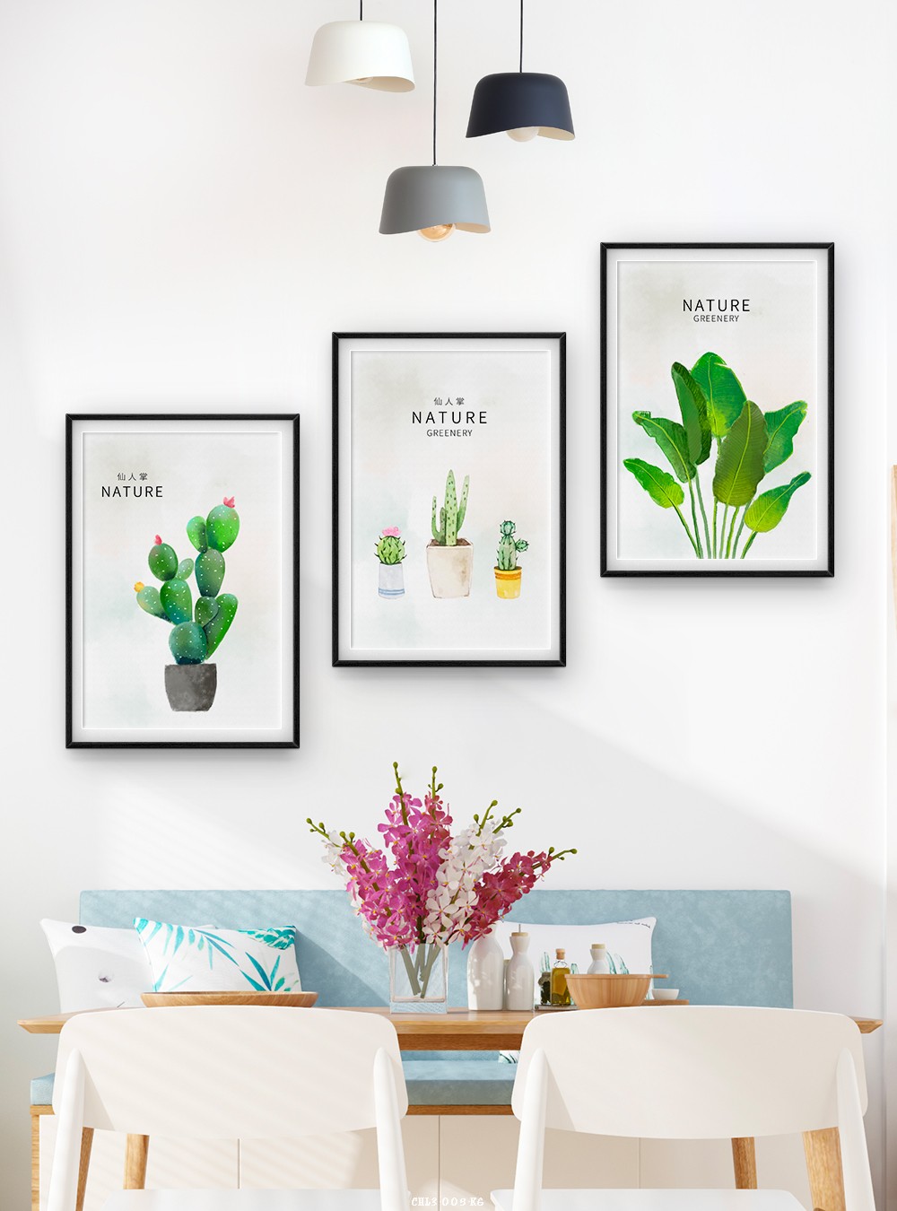 Xương rồng - lá nhiệt đới tranh vẽ CHL3-005-KG